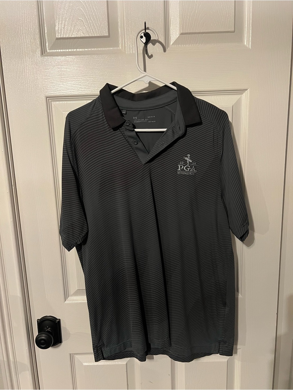 PGA Tour Men's Charcoal Striped Polo with Collar